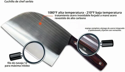 Vista 3 de Cuchillo de chef serbio forjado hecho a mano - Carnicero de cocina de espiga completa con amoladora de piedra
