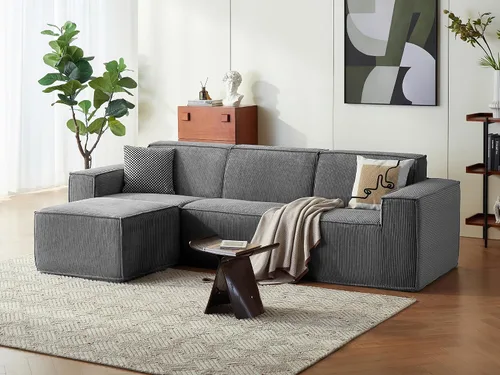Vista 14 de LINSY HOME Sofá Seccional Modular, Sofá Sin Huesos en Forma de L de 105", Sofá de 3 Asientos con Otomana Móvil, Sofás Seccionales Nube de Pana