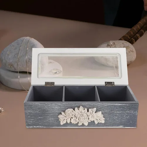 Vista 4 de Xmas Wooden 3 Compartment Jewelry Box Organizer with Lid