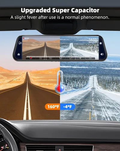 Vista 8 de Cámara de espejo retrovisor de 12'' con CarPlay y Android Auto, cámara de tablero de 4K, cámara frontal y trasera con asistencia de marcha