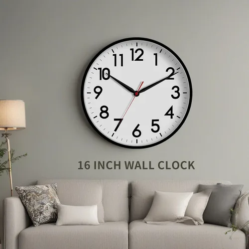 Vista 5 de AKCISOT Reloj de pared de 16 pulgadas, reloj analógico silencioso con pilas A_negro