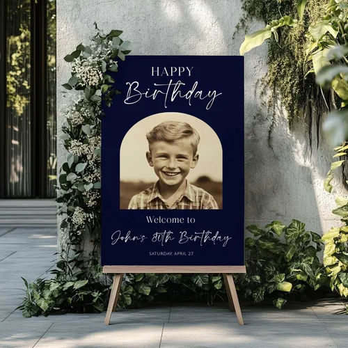 Vista 7 de 90th Birthday Welcome Sign with Photo, 90 Years Loved Poster, Personalized Milestone Celebration Decoration, Elegant Entryway Display, Custom Party