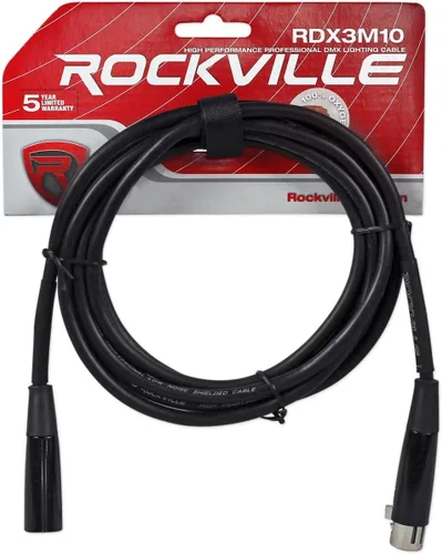 Vista 9 de Rockville RockPAR50 - Paquete de 10 luces LED RGB compactas para DJ/Club DMX con doble soporte, cable DMX DMX de 25 pies y 3 pines, (9) cables DMX