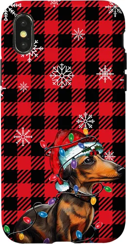 Vista 5 de iPhone 16 Dachshund Christmas Phone Case Red Plaid Pattern Christmas Lights Case