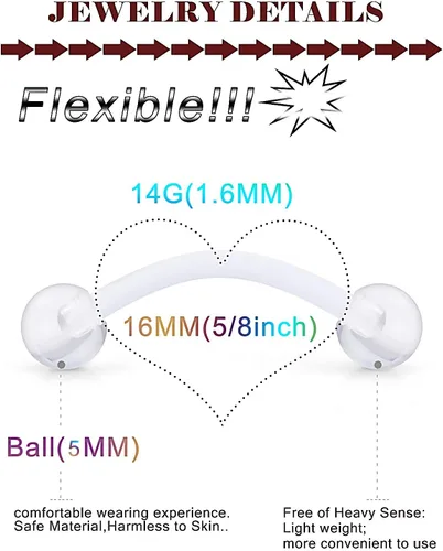 Vista 4 de Prjndjw 48 piezas que brillan en la oscuridad de plástico flexible acrílico curvado, con ojos de serpiente, lengua, pezón, piercing corporal