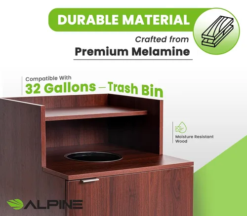 Vista 3 de Alpine Restaurant Trash Bin Cabinet - Commercial Trash Can Garbage Receptacle Indoor with Tray Holder for 32 Gallon Garbage Bin (Mahogany)