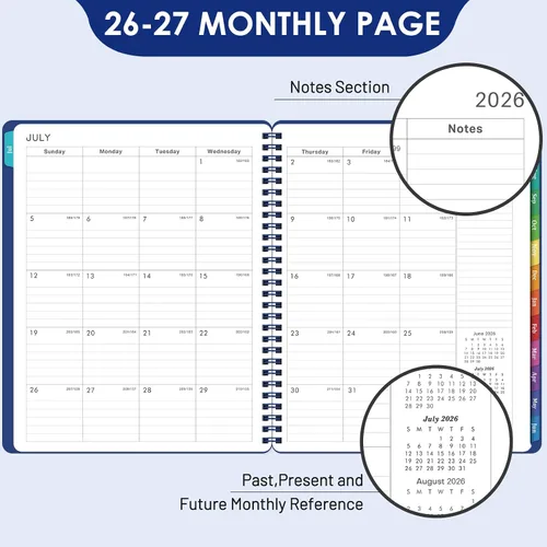 Vista 3 de Agenda 2026 – Agenda semanal y mensual 2026, enero 2026 – diciembre 2026, 8 x 10 pulgadas con pestañas mensuales, agenda de calendario 2026