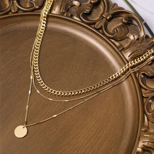 Vista 6 de ASCOMY Collares en capas para mujer, delicado collar de oro chapado en oro de 14 quilates, collar de espiga para mujer, collar de cruz de perlas