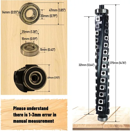 Vista 2 de Cabezal de corte helicoidal en espiral de 12-1/2 pulgadas para cepilladora Dewalt DW733 DW734, 4 filas con 54 piezas de insertos de carburo