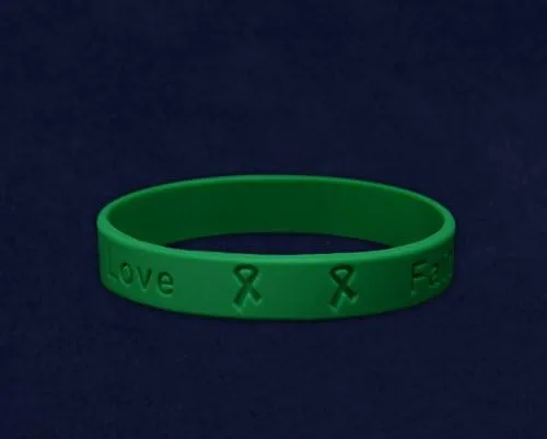 Vista 2 de Green Ribbon Wholesale Pack Silicone Bracelets Green Ribbon Bracelet for Cerebral Palsy, Glaucoma, Mental Health, Liver Cancer, and Organ Donation