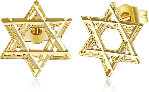 Vista 2 de Aretes con estrella de David de oro amarillo de 14 k 0394 x 0394in