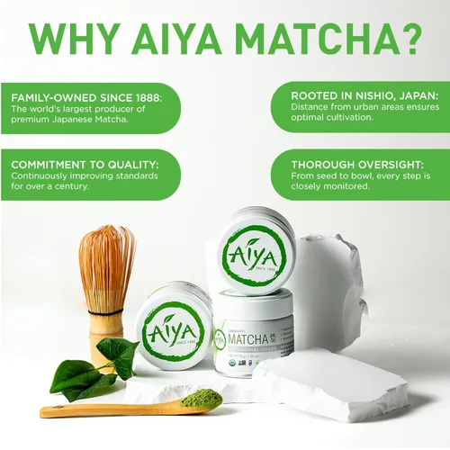 Vista 7 de Aiya - Polvo de matcha orgánico de grado ceremonial, grado ceremonial matcha premium, color verde jade vibrante, dulzura natural suave, ceremonias