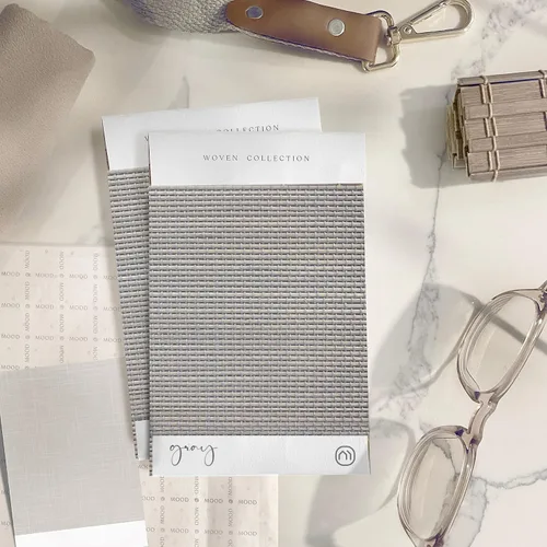 Vista 2 de MOOD Persianas de bambú personalizadas, tejidas, persianas romanas de bambú sin cordones para ventanas y puertas (tejido natural), tejido gris