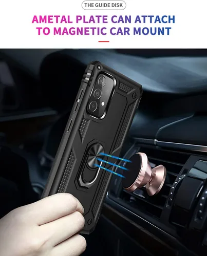 Vista 2 de Funda para Samsung A52, Galaxy A52 con protector de pantalla HD, soporte de anillo de grado militar, soporte de coche de 15 pies, probada a prueba
