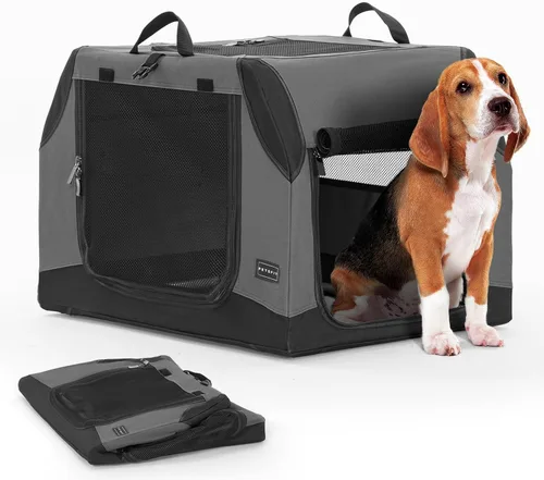 Vista 13 de PETSFIT Jaula de viaje para perros, jaula suave para perros, estructura ajustable resistente de 24 pulgadas, fácil de instalar, perrera portátil