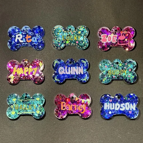 Vista 7 de ResinWorld Juego de moldes de silicona de hueso de perro de 2 y 1.5 pulgadas con 15 llaveros y 15 anillos de salto, molde de etiqueta para mascotas