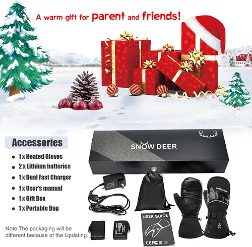Vista 7 de SNOW DEER Manoplas térmicas para hombres y mujeres, guantes de esquí impermeables con pantalla táctil, batería de 7.4V 3000mAh, guantes eléctricos