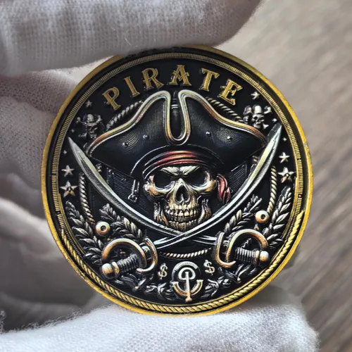 Vista 3 de Moneda de desafío pirata – Moneda de aleación de zinc con temática de aventura con diseño de mapa del tesoro – Moneda coleccionable de 1.57 pulgadas