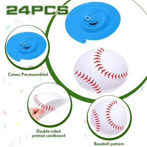 Vista 4 de Yexiya 24 piezas de decoraciones de fiesta de béisbol de 7.9 pulgadas, remolinos colgantes de béisbol, suministros de fiesta de béisbol, remolinos