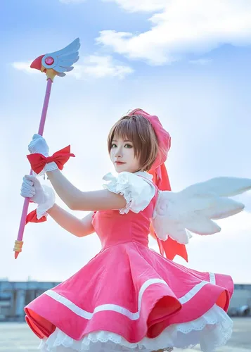 Vista 4 de Cardcaptor Sakura Cosplay Sakura - Vestido de uniforme para niña, vestido rosa, traje de batalla para Halloween