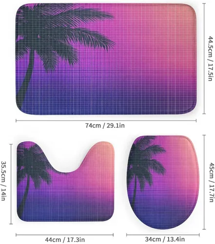 Vista 3 de 4 cortinas de ducha abstractas de los años 80 con diseño de hojas de palma, moderna ilustración de rejilla de neón Synthwave Anime juego de baño
