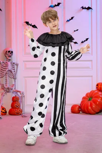 Vista 2 de BesserBay Halloween Kids Scary Killer Clown White Costume 5-14 Years