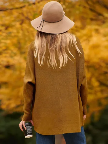 Vista 8 de Caracilia Suéter de manga larga con cuello alto para mujer, dobladillo irregular, informal, suéter de punto