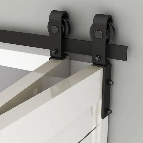 Vista 3 de Kit de rieles de puerta corrediza de granero biplegable de 3.5 pies para 2 puertas, kit de herrajes para puerta de granero plegable resistente
