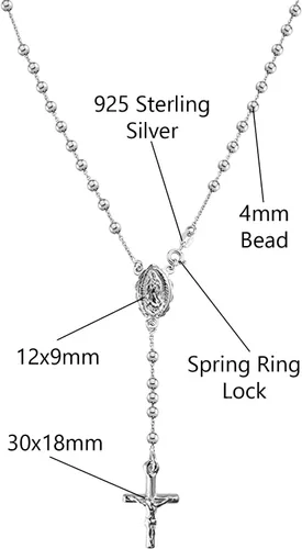 Vista 2 de Savlano Cadena de plata de ley 925 italiana maciza con cruz y rosario, colgante de Virgen María, collar en Y, viene con caja de regalo para mujer