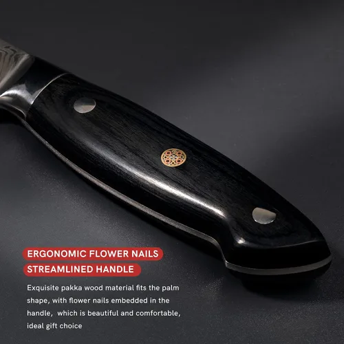 Vista 3 de WAK Cuchillo de chef de 8 pulgadas, patrón de damasco de espiga, cuchillo de cocina de hoja de acero inoxidable súper afilado, cuchillo de chef