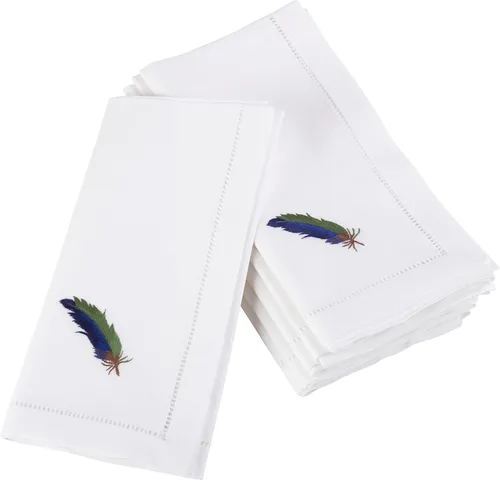 Vista 26 de Juego de 6 servilletas bordadas de magnolia hechas a mano con borde cosido