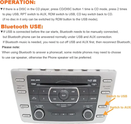 Vista 4 de Kit Bluetooth para coche, estéreo USB AUX de 0.138 in, adaptador Bluetooth manos libres inalámbrico para Mazda RX8 3 5 6 CX7 MPV MX-5 Tributo