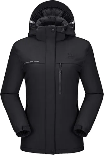 Vista 13 de CAMEL CROWN - Chamarra de esquí para mujer, impermeable, con capucha desmontable, rompevientos, forro polar, parka para lluvia