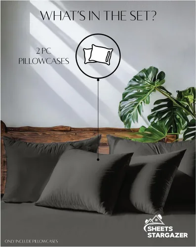 Vista 4 de Juego de 2 fundas de almohada de 1000 hilos 100% algodón egipcio, 100% algodón de fibra larga, transpirable, suave tejido satinado, fundas de Gris