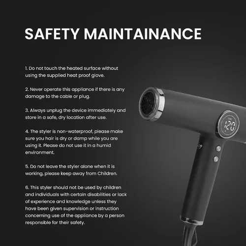 Vista 7 de Secador de pelo para salón-1800W de alta velocidad potente secador de pelo con calor turbo ligero a110,000 RPM para secado rápido, negro