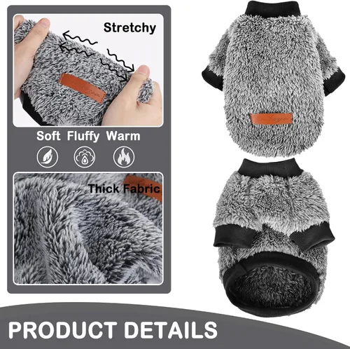 Vista 3 de Suéteres para perros pequeños, niña, perro macho, suéter, forro polar suave, ropa de invierno para mascotas, niño, niña, sudaderas de felpa, Negro