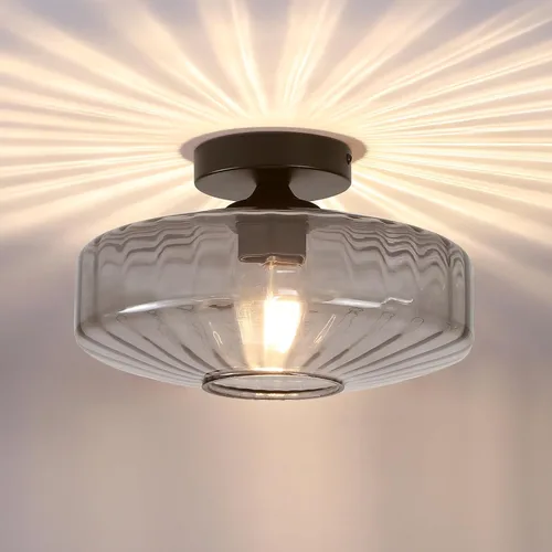 Vista 10 de Lámpara de techo de montaje semiempotrado, luces de techo de vidrio verde vintage de 11.8", lámpara de techo de 1 luz de estilo moderno de mediados