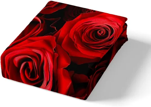 Vista 4 de Juego de funda de edredón de rosa roja, tamaño matrimonial, juego de ropa de cama floral color rojo degradado y negro para niñas, mujeres, niños