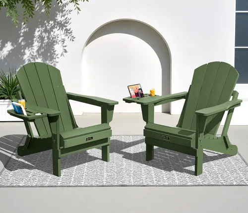Vista 85 de SERWALL Silla Adirondack plegable para exteriores, silla de patio con portavasos - Ejército