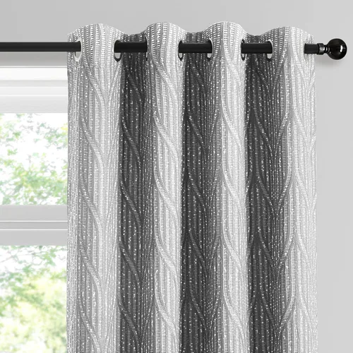 Vista 13 de Cortinas opacas de jacquard blanco y arena cálida, 52 pulgadas de ancho y 96 pulgadas de largo, 2 paneles, aislamiento térmico, reducción de ruido