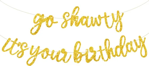 Vista 13 de BEISHIDA Pancarta Black Go Shawty It's Your Birthday de 11.4 pies, SIN BRICOLAJE - Pancarta de Feliz Cumpleaños con Purpurina Tema Hip Hop - Negro