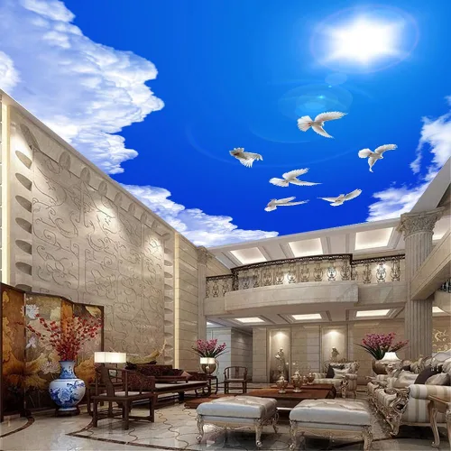 Vista 5 de Papel tapiz 3D personalizado para techo, cielo azul, nubes blancas, vid, mural de techo, sala de estar, dormitorio, fondo mural de pared Mural 10