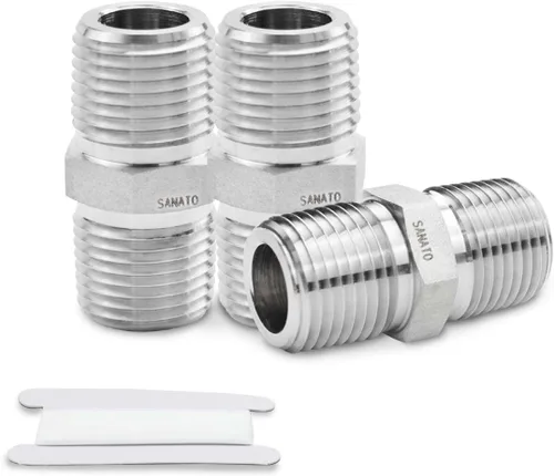 Vista 9 de SANATO 3 piezas de acoplamiento hexagonal de forja de acero inoxidable 304, accesorios de tubería roscados hembra NPT de 1/2" NPT de 1/2