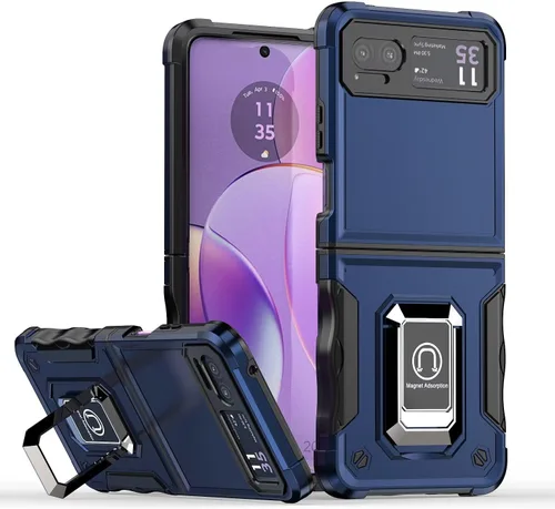 Vista 15 de Funda para Moto Razr 40, para Moto Razr 2023, TPU de grado militar + PC [soporte integrado] Diseño de doble capa resistente contra caídas Funda