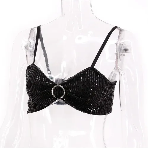 Vista 5 de Erinaco Camiseta corta reflectante metálica para mujer, camiseta sin mangas holográfica, estilo halter, camiseta sin mangas para festivales, rave