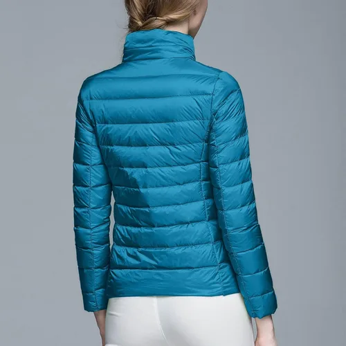 Vista 3 de Chaqueta acolchada plegable para mujer, ligera, corta, para invierno, a la moda, ajustada, con capucha, abrigo de burbujas, chaquetas acolchadas
