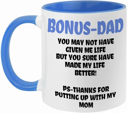 Vista 2 de Taza de café Bonus Dad de Fatbaby, divertidas tazas de café para regalo para padrastro de hija, hijo, hijastra, regalos para el Día del Padre