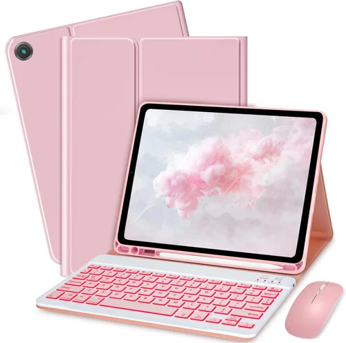 Vista 9 de Funda de teclado para Samsung Galaxy Tab A8 10.5 pulgadas - 7 colores retroiluminados cubierta de teclado y mouse (negro)