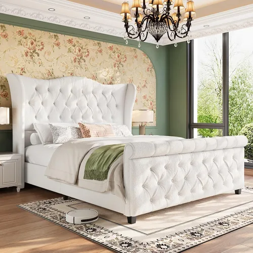 Vista 9 de koorlian Base de cama Queen, cama tapizada en terciopelo con cabecero