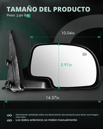 Vista 3 de SCITOO Espejo retrovisor derecho para el lado del pasajero, compatible con Chevy Silverado 1999-2002, 1500 2500 3500, GMC Sierra 1500 2500 3500